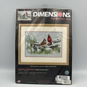 Dimensions Winter Cardinals #35178 Counted Cross Stitch Kit Marc Hanson Made USA